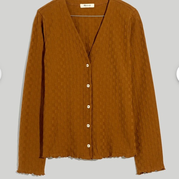 Madewell v neck cardigan in checkerboard jacquard sepia brown chocolate - Picture 1 of 3
